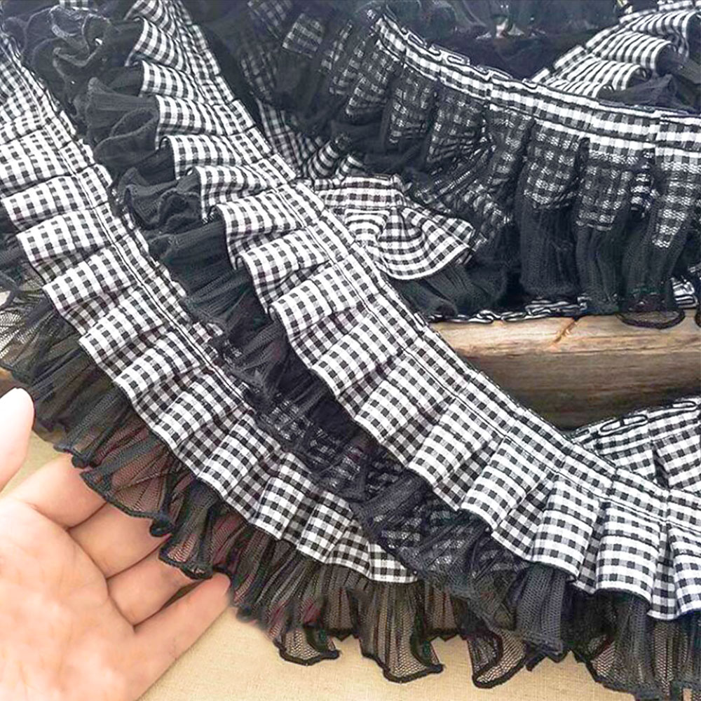 Textile And Sewing Supply - 7CM lebar kotak-kotak kain berlipat Tulle