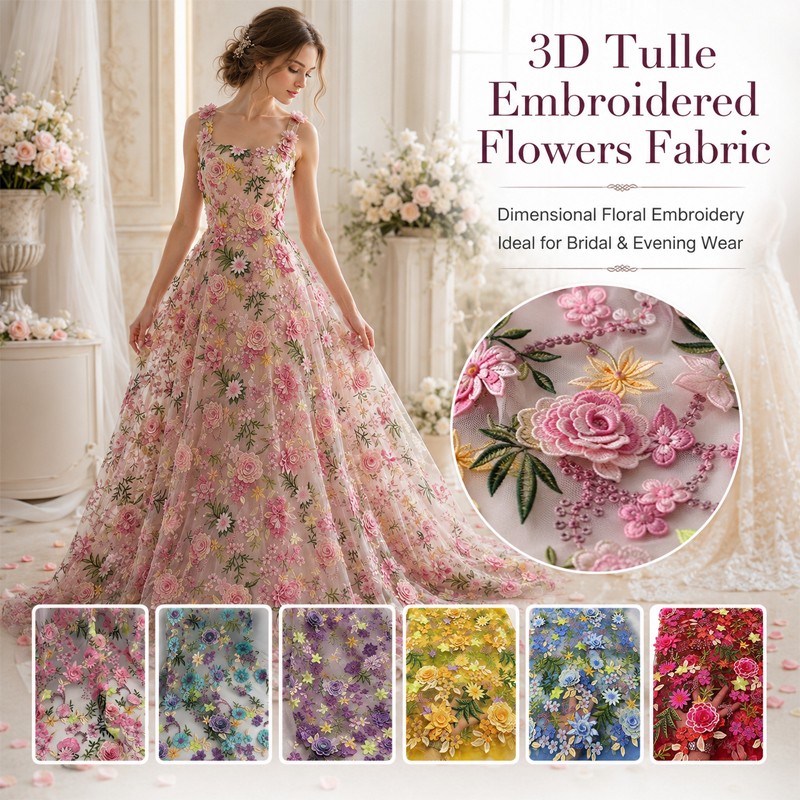 Kain Tulle Bordir Bunga 3D Uku - Textile And Sewing Supply ulasan dan harga