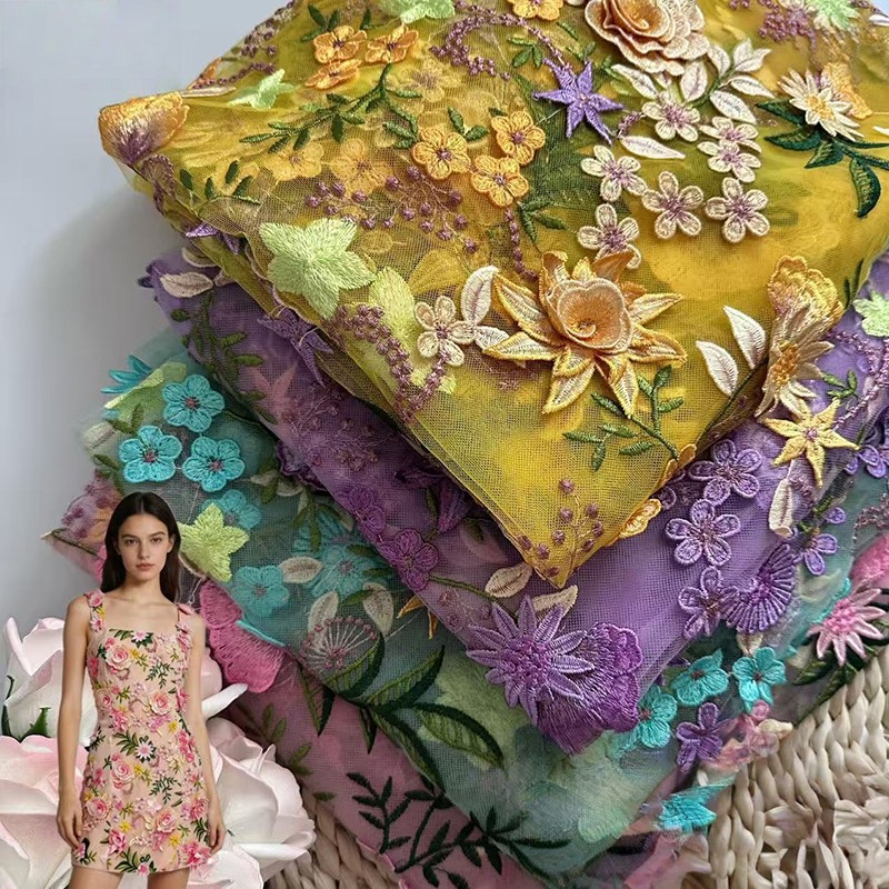 Kain Tulle Bordir Bunga 3D Uku - Textile And Sewing Supply ulasan dan harga